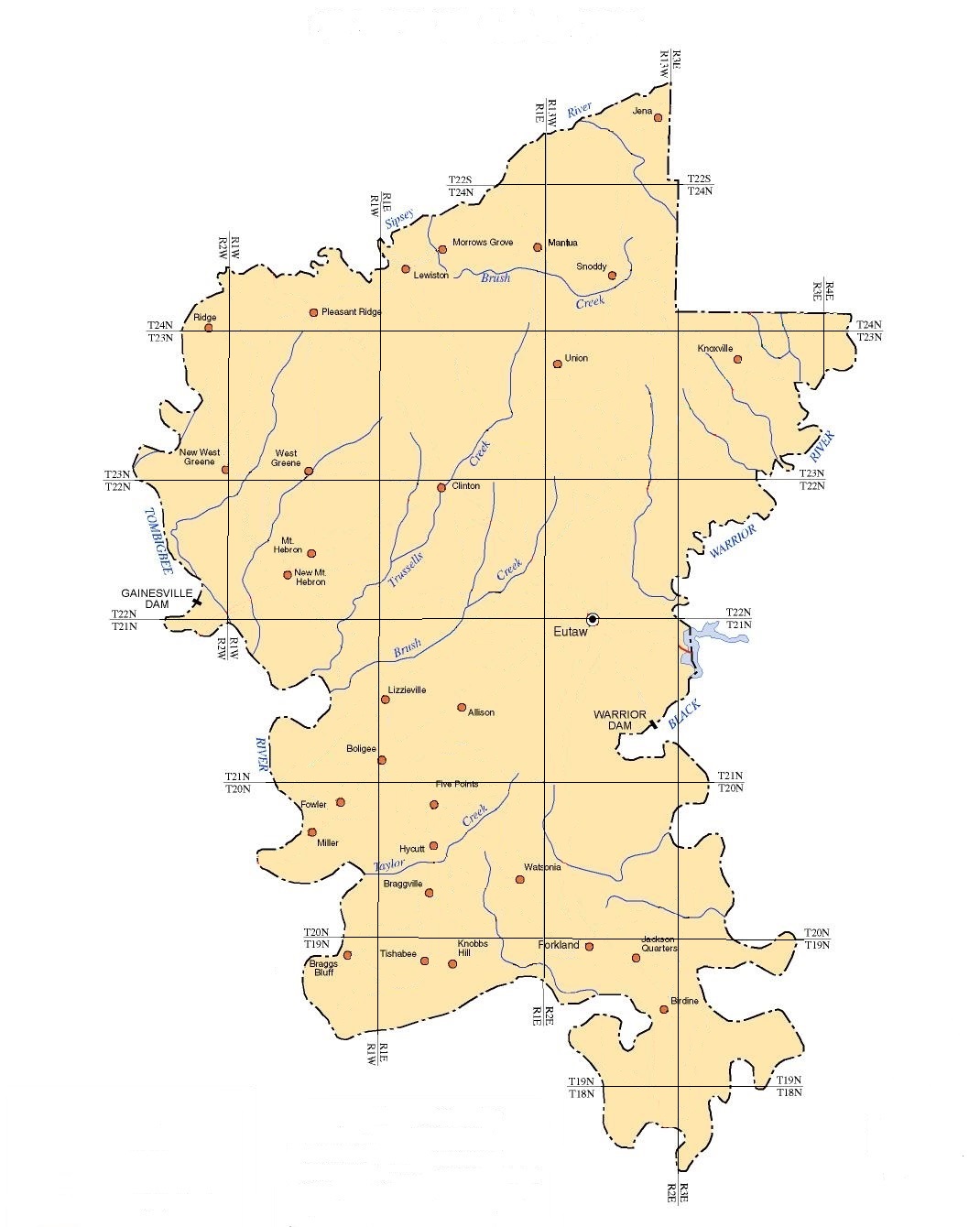 Map of Greene County Alabama